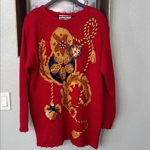 SK & COMPANY Vintage 80s Holiday Eccentric Embroidered Pullover Sweater Red M